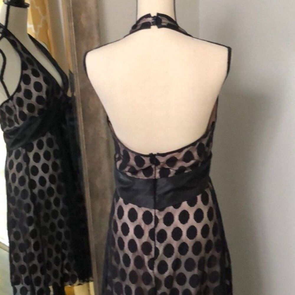 Vintage Y2K Bebe Black Polka Dot Lace Halter Deep V Bowtie Cocktail Dress Size S - Picture 3 of 9